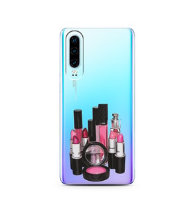 Makyaj Tasarımlı Süper Şeffaf Silikon Telefon Kılıfı Huawei P30  