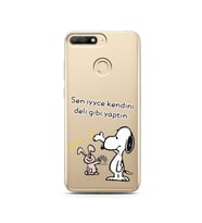 Snoopy Tasarımlı Süper Şeffaf Silikon Telefon Kılıfı Huawei Y6 Prime 2018