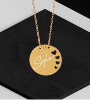 BK Gift Kişiye Özel İsimli Gold Yuvarlak Kalpler Kolye (Altın)