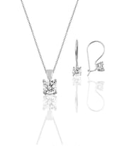 Söğütlü Silver Gümüş rodyumlu tek taş  kolye ve çengelli küpe gümüş  set