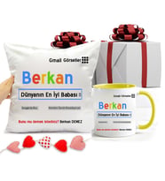 Babaya Hediye Dünyanın En İyi Babası Hediye Seti Yastık ve Sarı Kupa Bardak (Sarı-Beyaz)