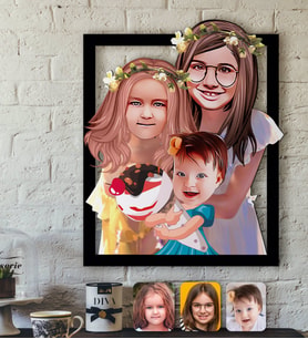 BK Gift Kişiye Özel 3 Kardeş Karikatürlü 3D Ahşap Tablo-4 (Beyaz)