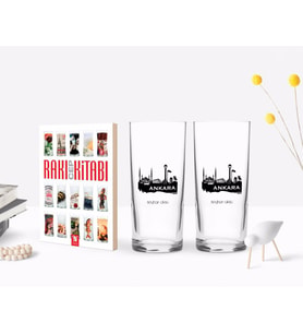 BK Gift Kişiye Özel Renkli Baskılı Ankara Tasarımlı Turistik İkili Rakı Bardağı ve Rakı Cep Kitabı Hediye Seti-2 (Model 1)