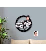 BK Gift Kişiye Özel Plakalı Erkek Renault Kwid Karikatürlü Ahşap Duvar Saati-1 (Beyaz)