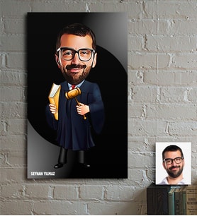 BK Gift Kişiye Özel Bay Hakim Karikatür Ahşap Tablo - 1