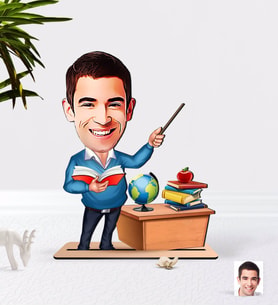 BK Gift Kişiye Özel Erkek Öğretmen Karikatürlü Ahşap 3D Biblo-5 (Beyaz)