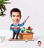 BK Gift Kişiye Özel Erkek Öğretmen Karikatürlü Ahşap 3D Biblo-5 (Beyaz)
