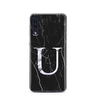 Samsung A50 Siyah Mermer Harf Tasarımlı Telefon Kılıfı U-Harfi 