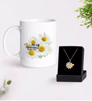 BK Gift Kişiye Özel Papatya Temalı En İyi Öğretmen Kupa Ve Papatya Kolye Hediye Seti-12 (Model 1)