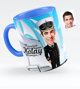 BK Gift Kişiye Özel Bay Gemi Kaptanı Karikatürlü Mavi Kupa Bardak  1