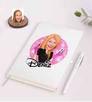 BK Gift Kişiye Özel Kadın Güzellik Uzmanı Karikatürlü Beyaz Defter ve Kalem Hediye Seti-3
