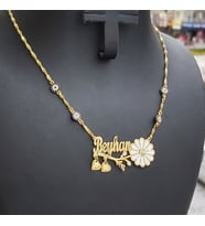 925 Ayar Gümüş 24 Ayar Altın Kaplama 2 Nazar Boncuklu İsimli Papatya Kolye (Gold)