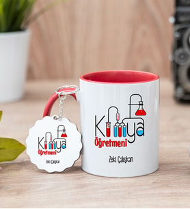 Kimya Öğretmeni Kırmızı Kupa Bardak Ve Anahtarlık Set