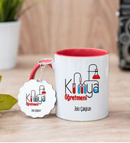Kimya Öğretmeni Kırmızı Kupa Bardak Ve Anahtarlık Set