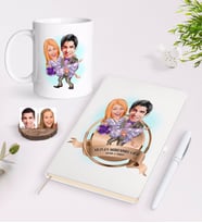 BK Gift Kişiye Özel Yılın En Mükemmel Çifti Karikatürlü Beyaz Defter Kalem ve Kupa Seti-56 (Model 1)