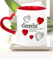 BK Gift Kişiye Özel Sevgili İsim Anlamı Kırmızı Kalpli Kupa Bardak  2