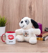 Dudak Tasarım Kırmızı Kupa Bardak ve Peluş Köpek