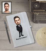 Kişiye Özel İş Adamı Karikatürlü Gri Defter Kalem Hediye Seti  Bay-6