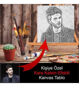 Kişiye Özel Fotoğrafınızdan Kara Kalem Efektli Kanvas Tablo