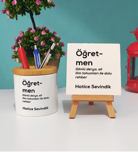 Öğretmen Kalemlik ve Dekoratif Taş Baskı Seti