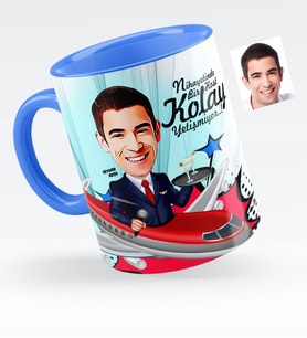 BK Gift Kişiye Özel Host Karikatürlü Mavi Kupa Bardak  1