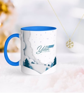 BK Gift Kişiye Özel Yılbaşı Mutlu Yıllar Mavi Kupa ve Kar Tanesi Kolye-26 (Model 1)