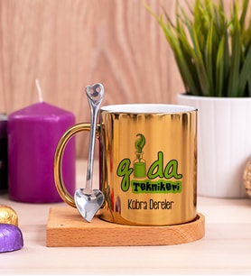 Gıda Teknikeri Ahşap Altlıklı Gold Kupa Bardak