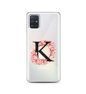 Pembe Çiçekli Harf Tasarım Süper Şeffaf Silikon Telefon Kılıfı Samsung A51 K-Har