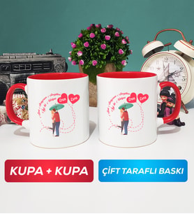 İkili Sevgiliye Sevgililer Günü Hediyesi 3 Kupa Bardak Kırmızı