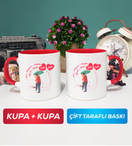 İkili Sevgiliye Sevgililer Günü Hediyesi 3 Kupa Bardak Kırmızı
