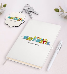 BK Gift Kişiye Özel Matematik Öğretmeni Beyaz Defter Kalem ve Anahtarlık Hediye Seti-2 (Model 1)