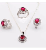 925 Ayar Gümüş Kırmızı Oval Zirkon Taşlı Set