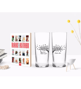 BK Gift Kişiye Özel Renkli Baskılı Hayat Kısa Kuşlar Uçuyor Tasarımlı İkili Rakı Bardağı ve Rakı Cep Kitabı Hediye Seti-1 (Model 1)