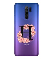 Pembe Çiçekli Harf Tasarım Süper Şeffaf Silikon Telefon Kılıfı Xiomai Redmi 9 H-