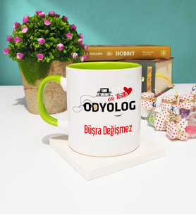 Mesajlı Odyolog Tasarımlı Kişiye Özel Odyolog Kupa Bardak Yeşil