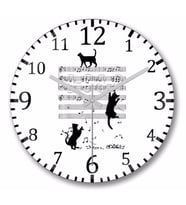 Notalar Müzik Cat Kedi Komik Duvar Saati Bombeli Gercek Cam