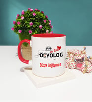Mesajlı Odyolog Tasarımlı Kişiye Özel Odyolog Kupa Bardak Kırmızı