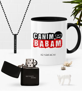 BK Gift Kişiye Özel Canım Babam Siyah Kupa Benzinli Çakmak Kolye Seti-6 (Model 1)