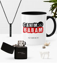 BK Gift Kişiye Özel Canım Babam Siyah Kupa Benzinli Çakmak Kolye Seti-6 (Model 1)