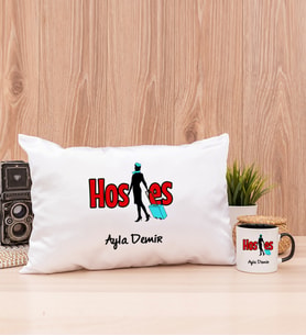 Hostes Dikdörtgen Yastık ve Siyah Kupa Bardak