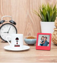 Babaya Hediye Kravat Türk Kahvesi Fincanı ve Kırmızı Mini Fotoğraf Çerçevesi