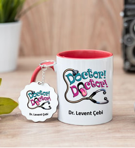 Doktor Doktor Kırmızı Kupa Bardak Ve Anahtarlık Set