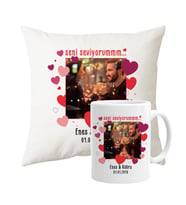 Sevgiliye Özel İsme Özel Fotoğraflı Yastık Kupa Set (STD)