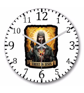 Trust in Jesus  Walking Dead Duvar Saati Bombeli Gercek Cam