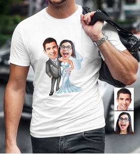 BK Gift Kişiye Özel Evleniyoruz Karikatür Beyaz Erkek Tişört  5