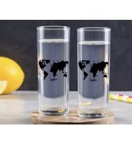 BK Gift Kişiye Özel Renkli Baskılı Dünya Haritalı İkili Vodka Bardağı-1 (Beyaz)