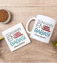 Dünyanın En İyi Babası Beyaz Kupa Bardak Ve Bardak Altlığı Seti