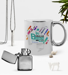 BK Gift Kişiye Özel İlk Babalar Günün Kutlu Olsun Krom Kupa Benzinli Çakmak Kolye Seti-6 (Model 1)