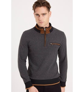 1039 Dewberry Erkek Sweatshirt-Desenli Gri