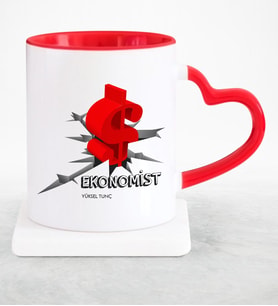BK Gift Kişiye Özel Mesleki Ekonomist Kırmızı Kalpli Kupa Bardak  1